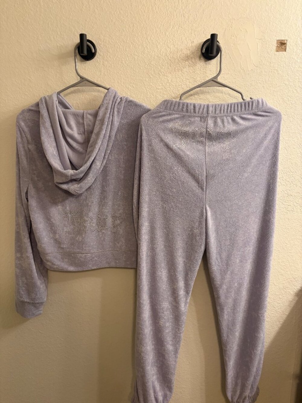 Juicy Couture Velour Tracksuit Lavender Rhinestone Hoodie Jogger Set XL NWT